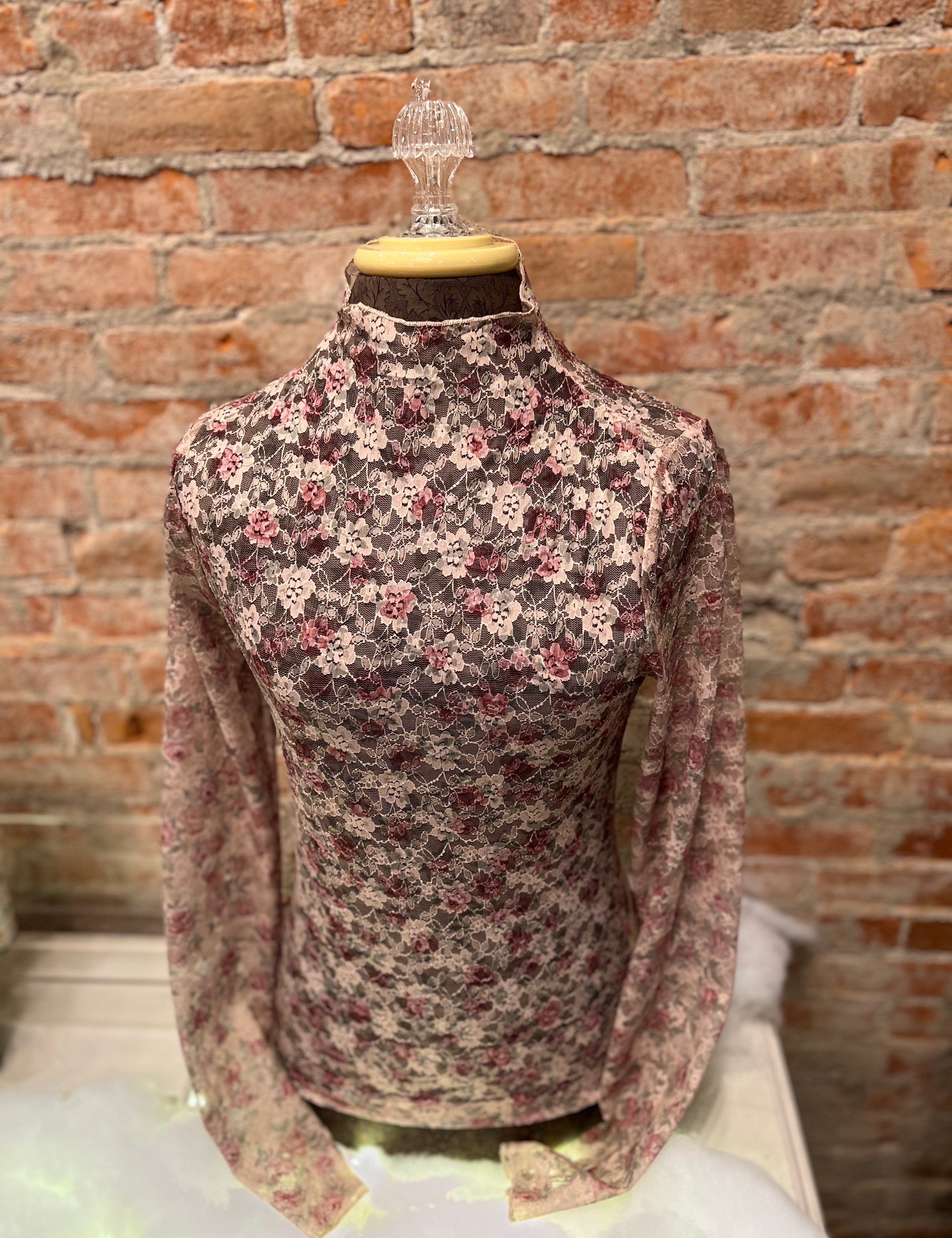 Beige Floral Mesh Top