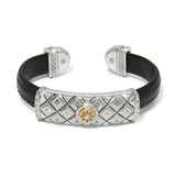 Mosaic Two Tone Leather Bar Cuff Bracelet