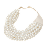 White Pearl Beaded Multi Layered Faux Leather Magnetic Necklace