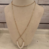 *Whats Hot - Matte Gold and White Wood Pointed Teardrop Necklace