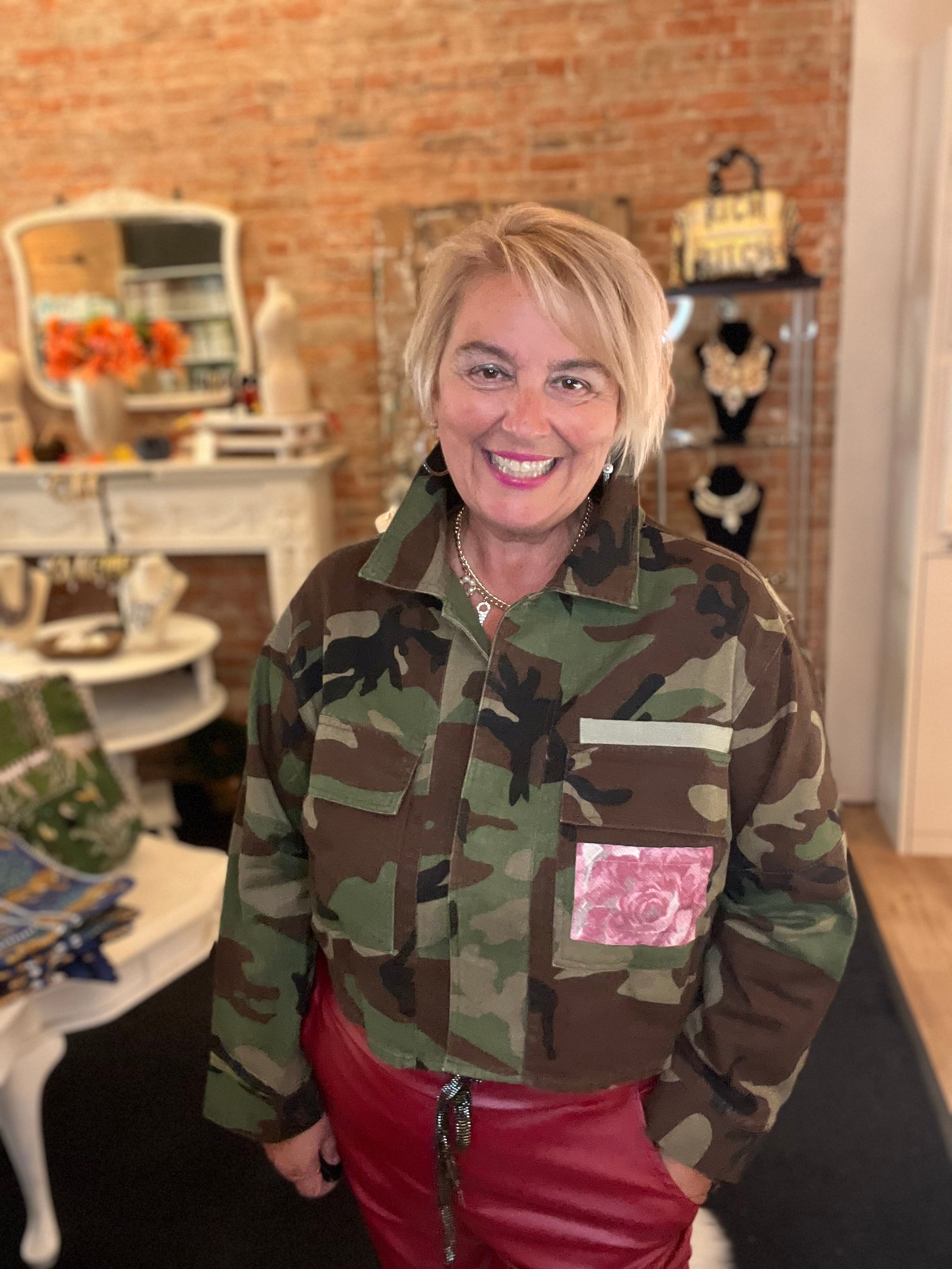 Camo jacket with rose pattern back