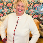 Plaid Trim Cuff & Button Sweater