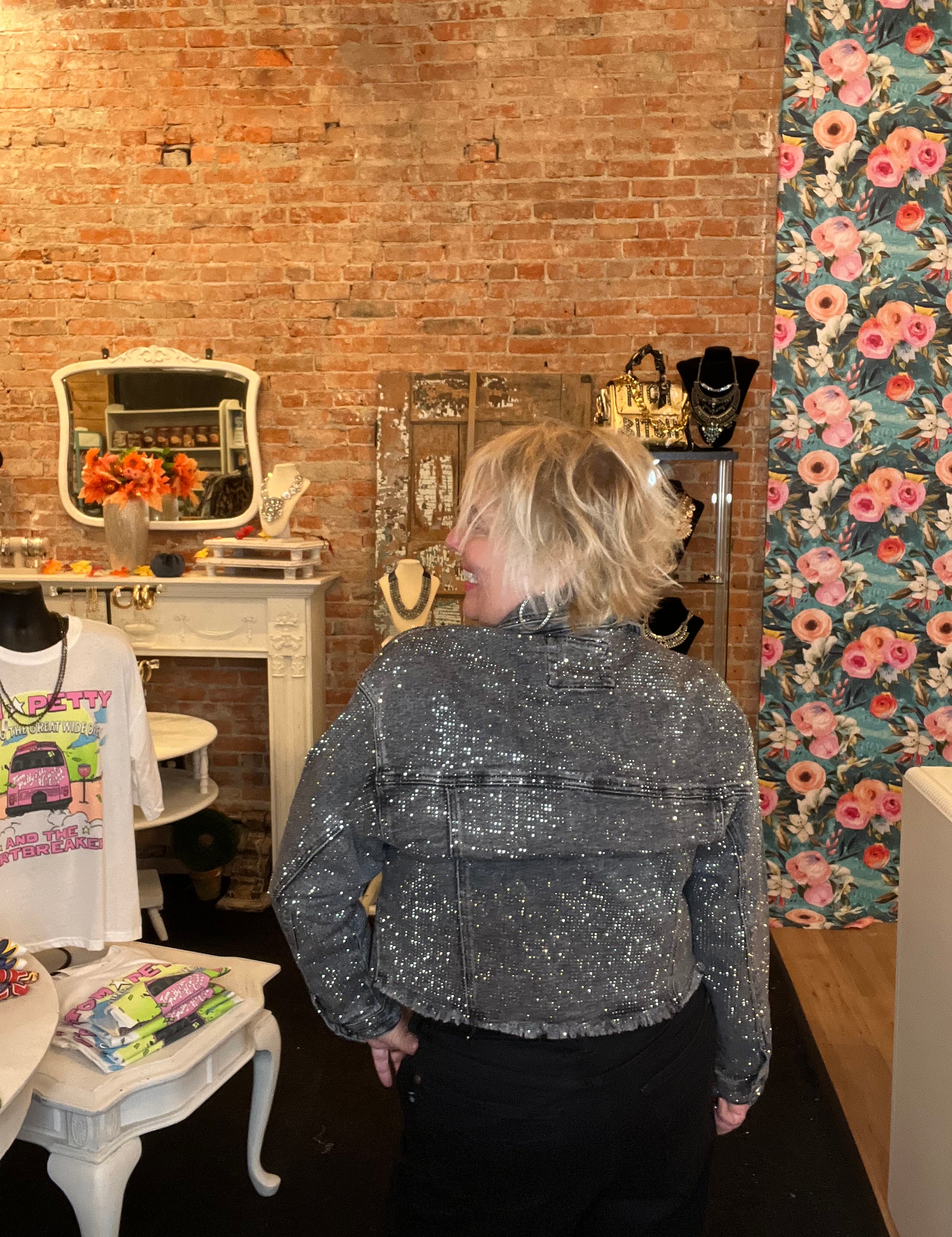 The Elizabeth Taylor Grey Sparkling Jean Jacket