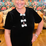 Sequin Bow Accent Velvet Dress