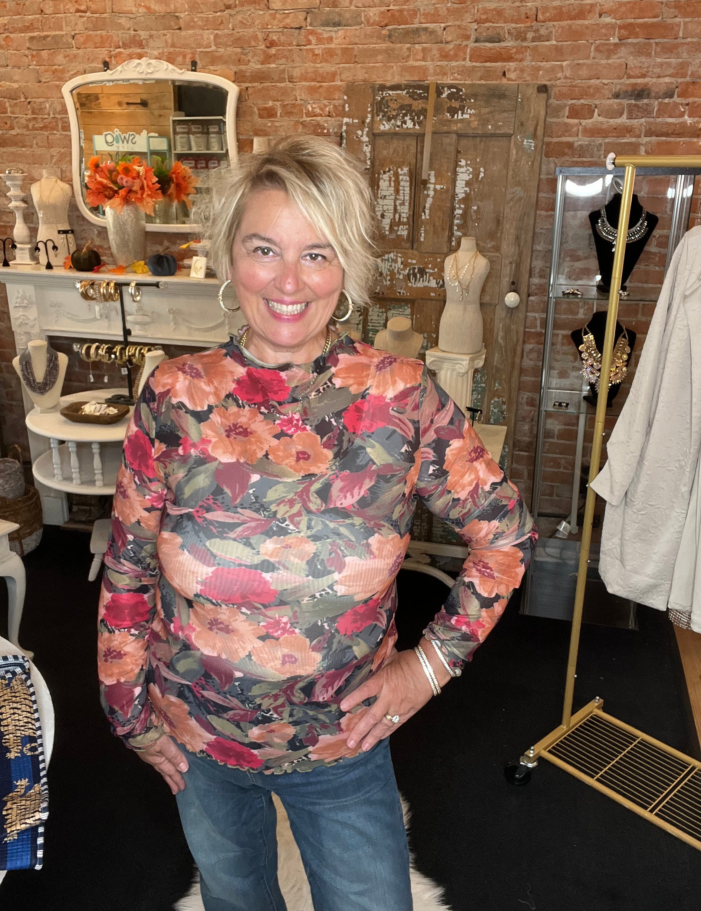 Blooming Fall Mesh Top