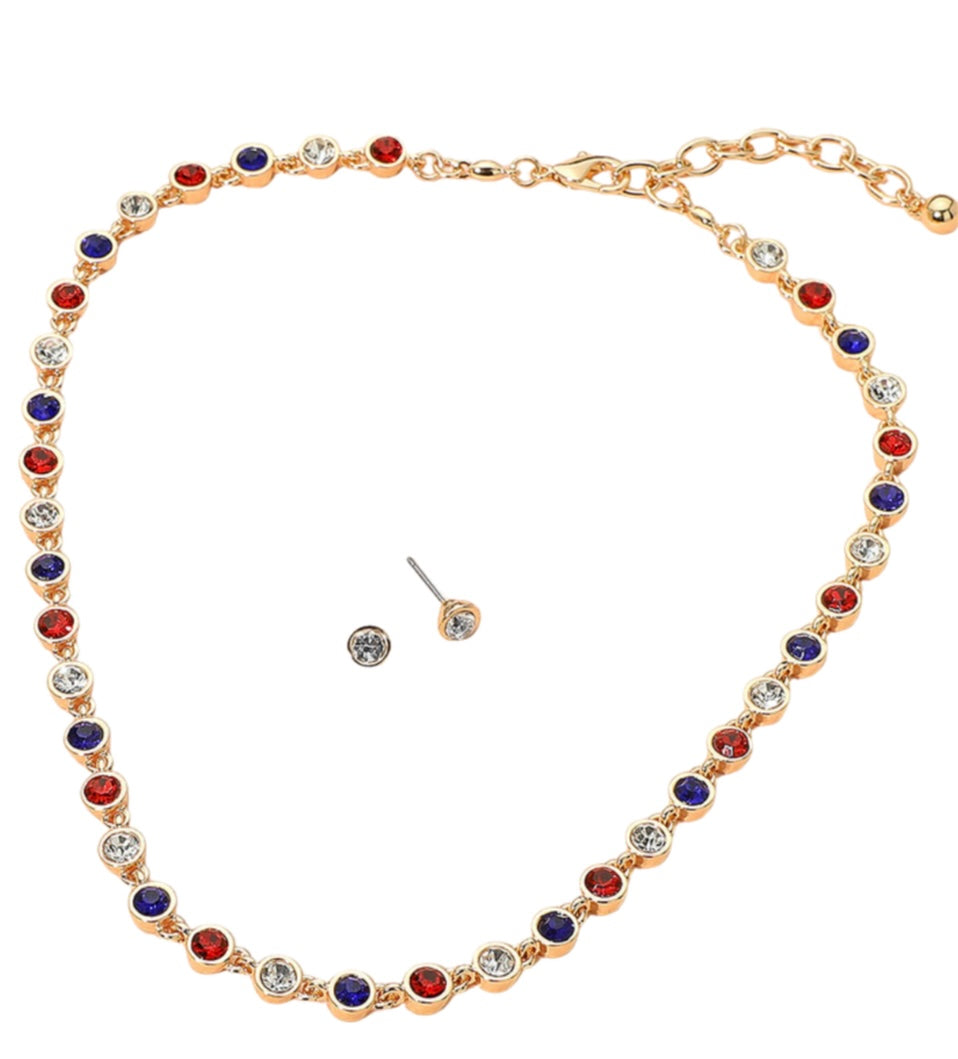 USA Round Stone Bezel Link Chain Necklace