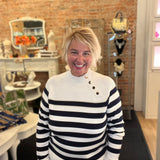 Charlie B - Striped Button Mock Neck Sweater