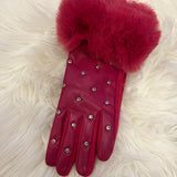 Rhinestone Studded Fur Cuff Gloves
