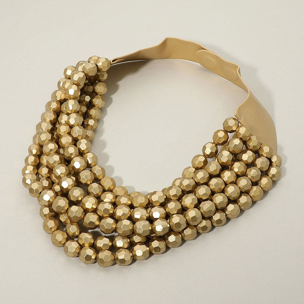 Gold Chunky Acrylic Ball Beaded Multi Layered Faux Leather Magnetic Necklace