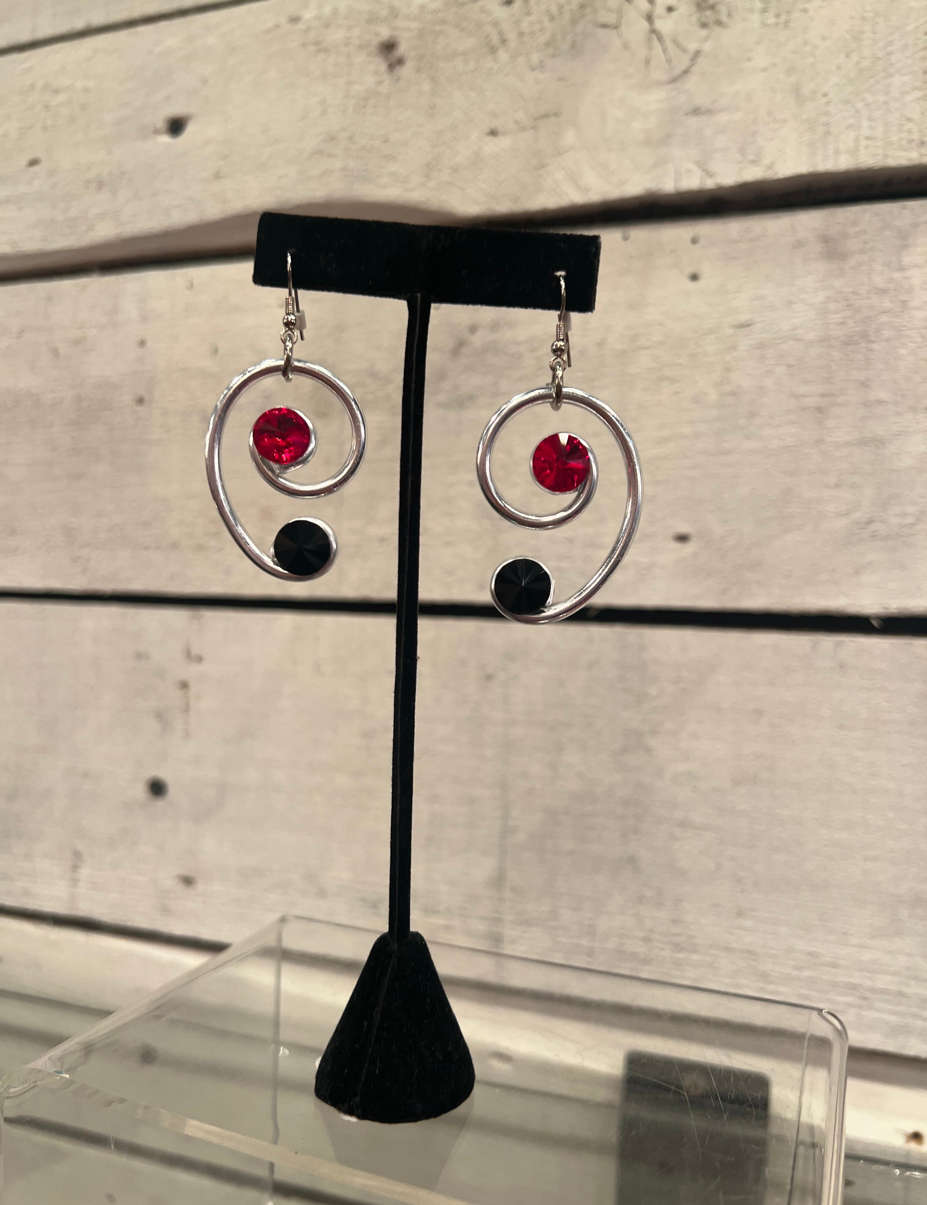 Jeff Lieb Swirl Red & Black Earrings .
