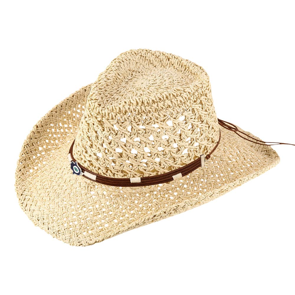 Boho Western Band Accent Breathable Woven Cowboy Fedora Sun Hat
