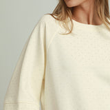 Winter White Bling Beaded Scallop Sleeve Top
