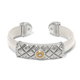 Mosaic Two Tone Leather Bar Cuff Bracelet