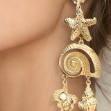 Bold Textured Starfish Shell Link Drop Statement Earrings