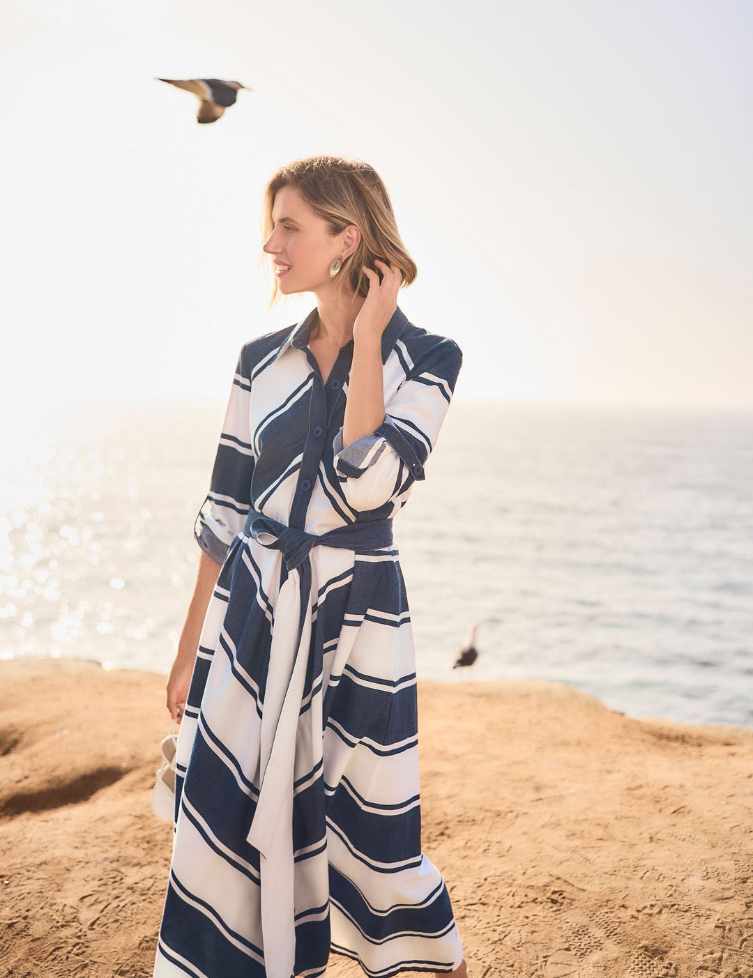 Joseph Ribkoff Stripe Print Fit & Flare Shirt Dress with Sash