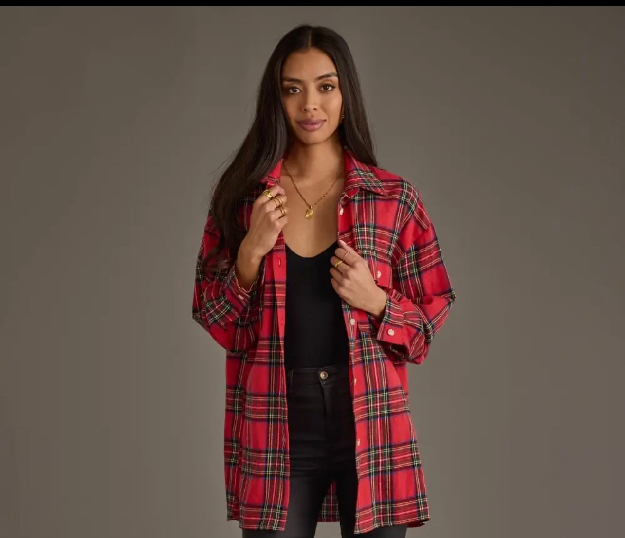Red Tartan Plaid Boyfriend Flwnnel Shacket