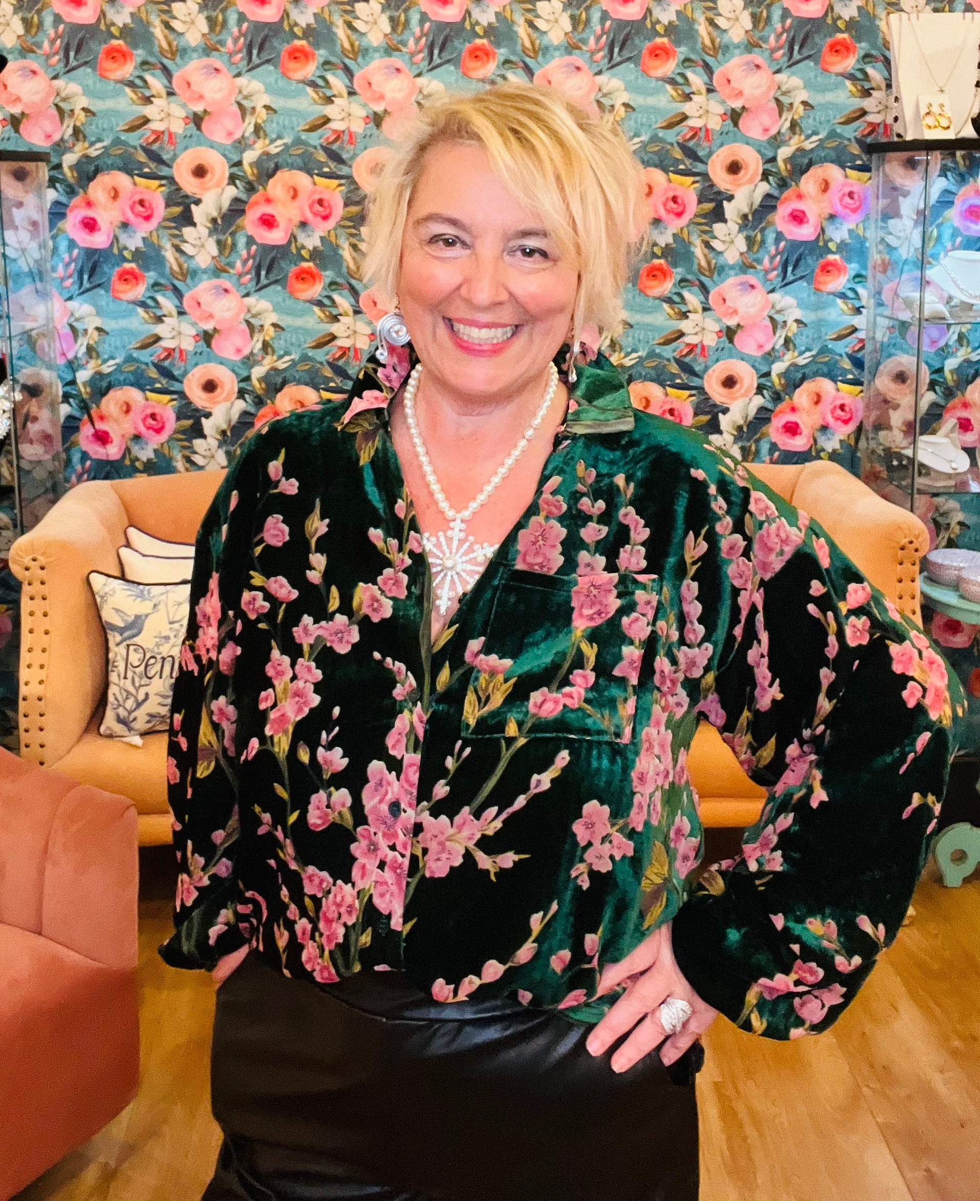 Velvet Cherry Blossom Blouse