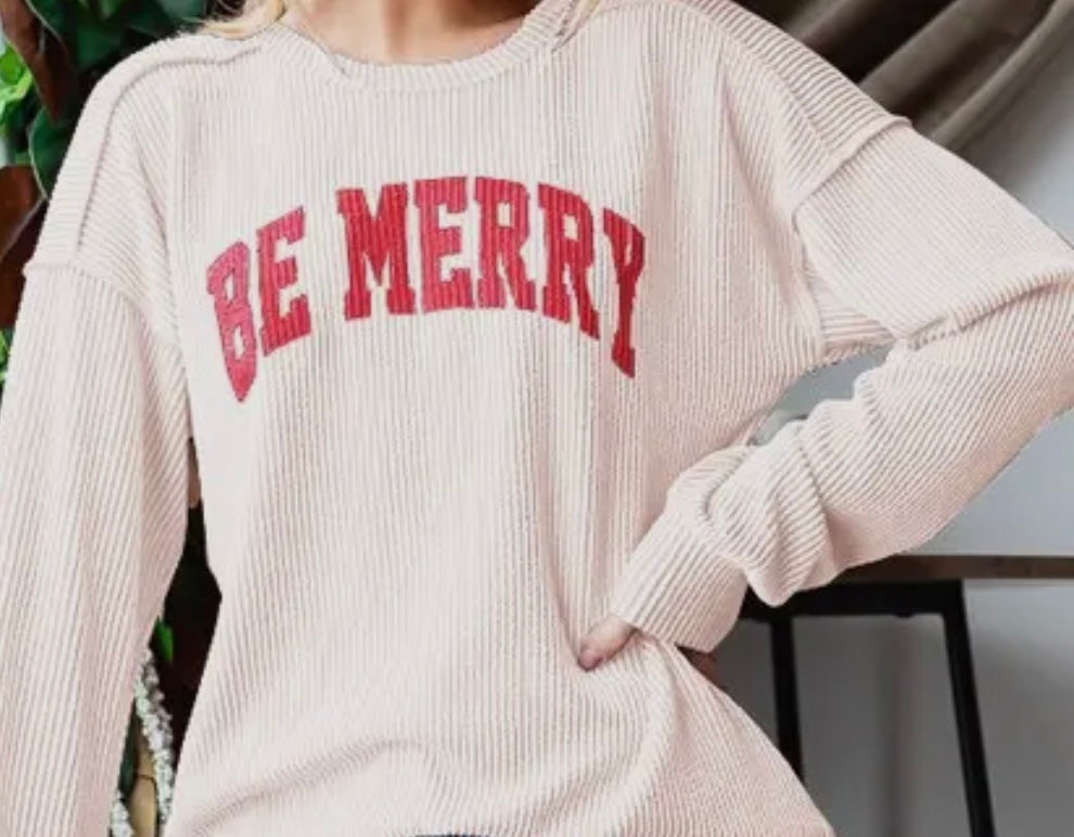 Be Merry Ribbed Christmas Top