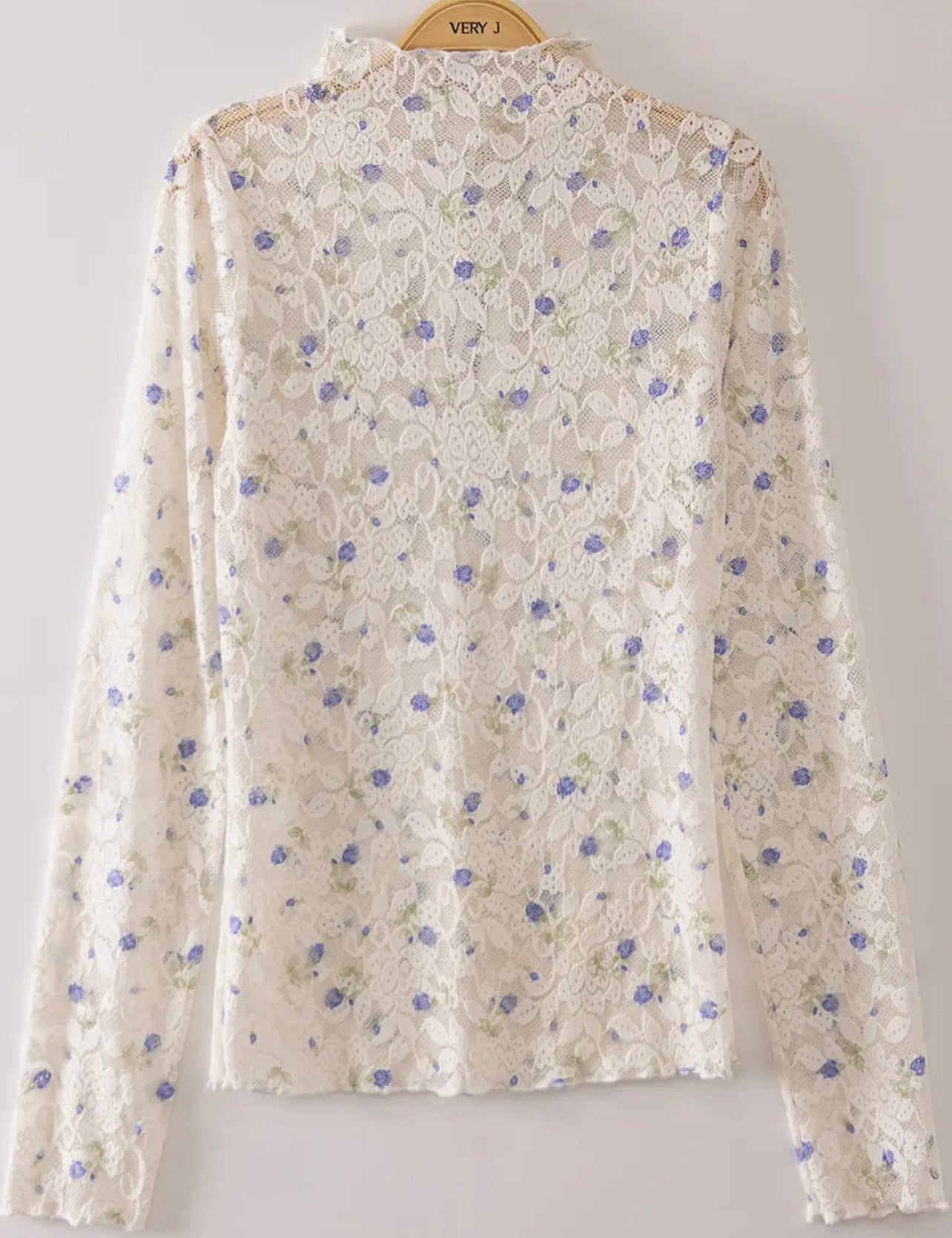 Rose Blue High Neck Fitted Sheer Mesh Top