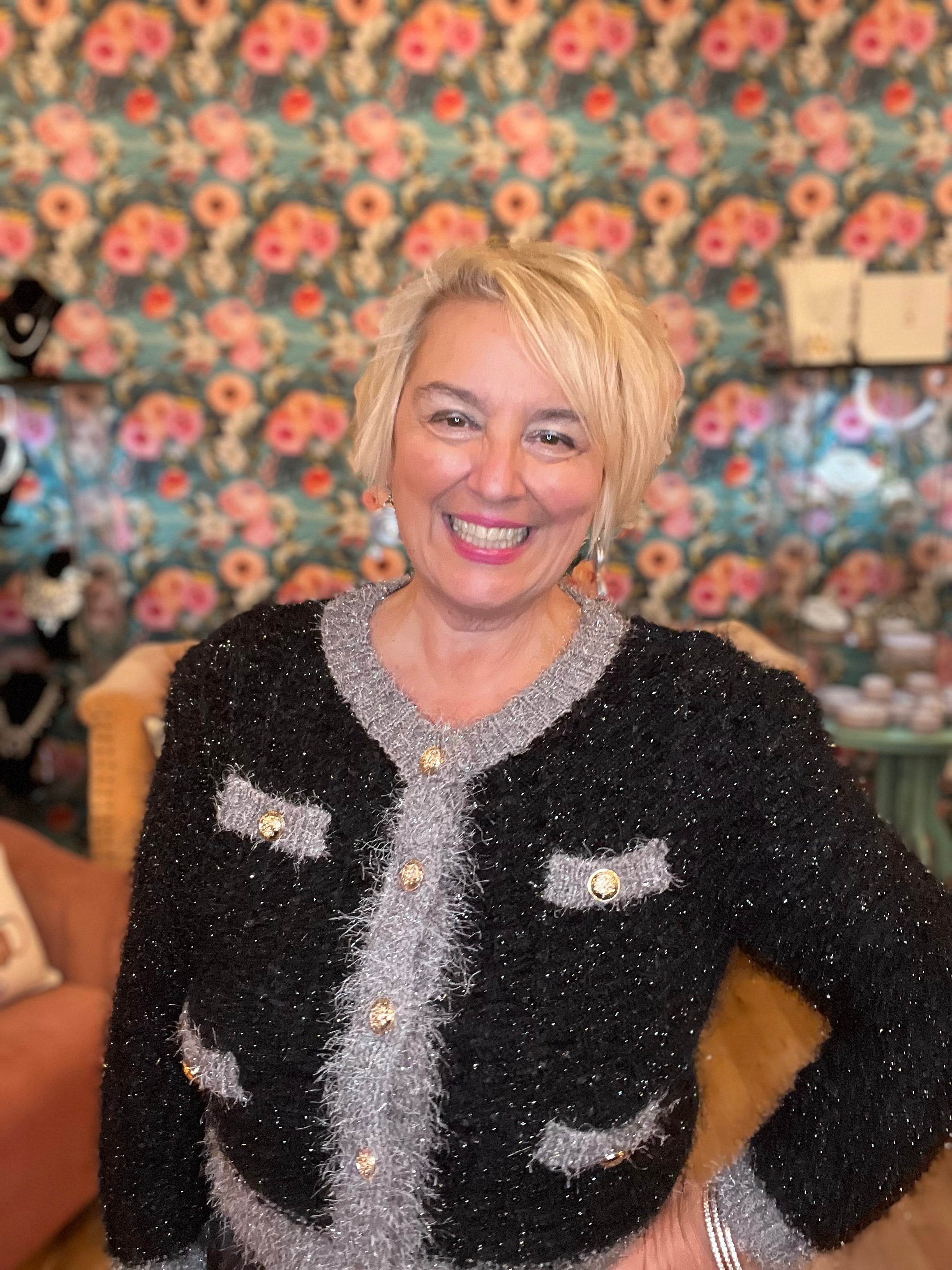 Sparkle knit sweater with gold buttons