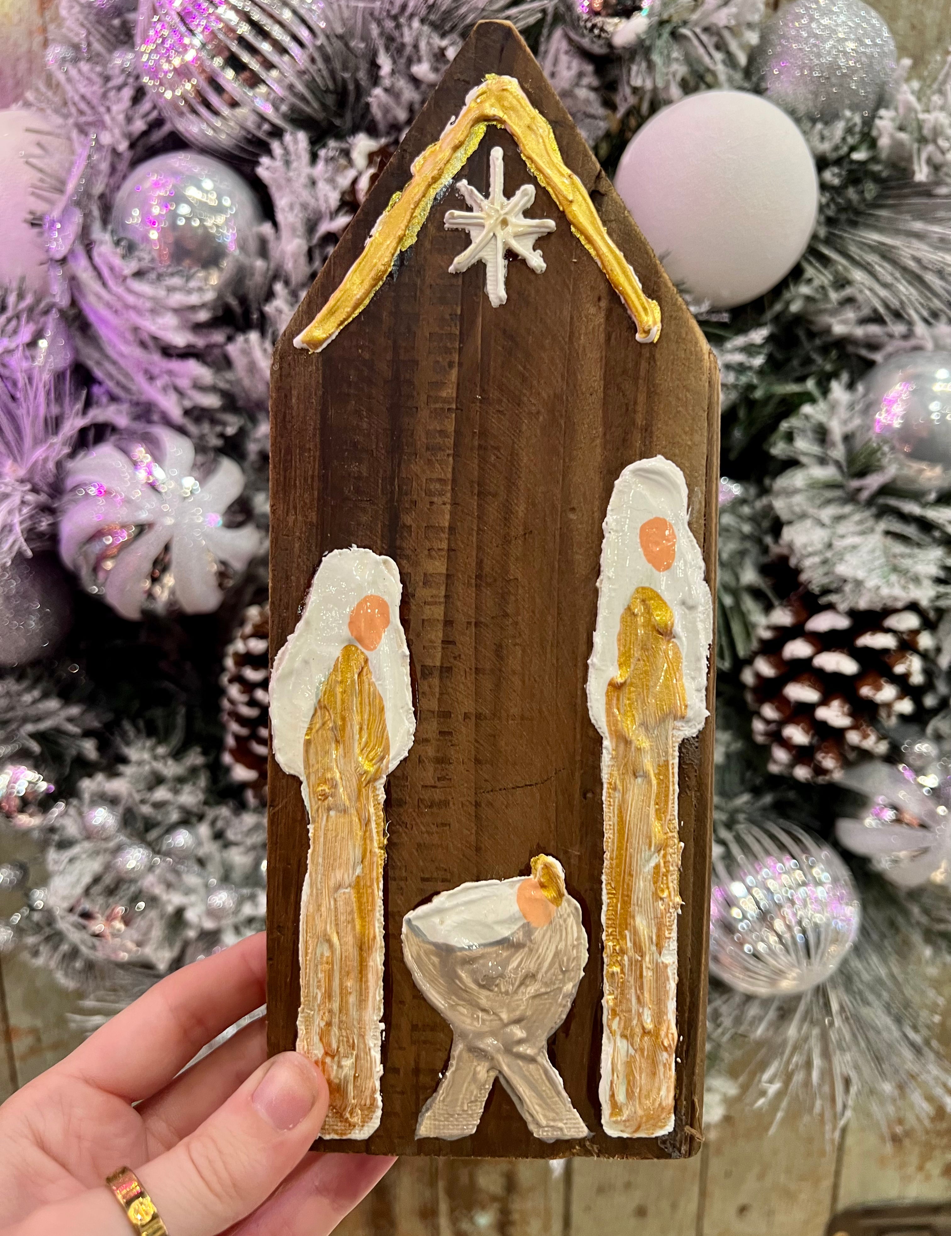 *Abstract Nativity Reclaimed Wood Plaques by Mudpie
