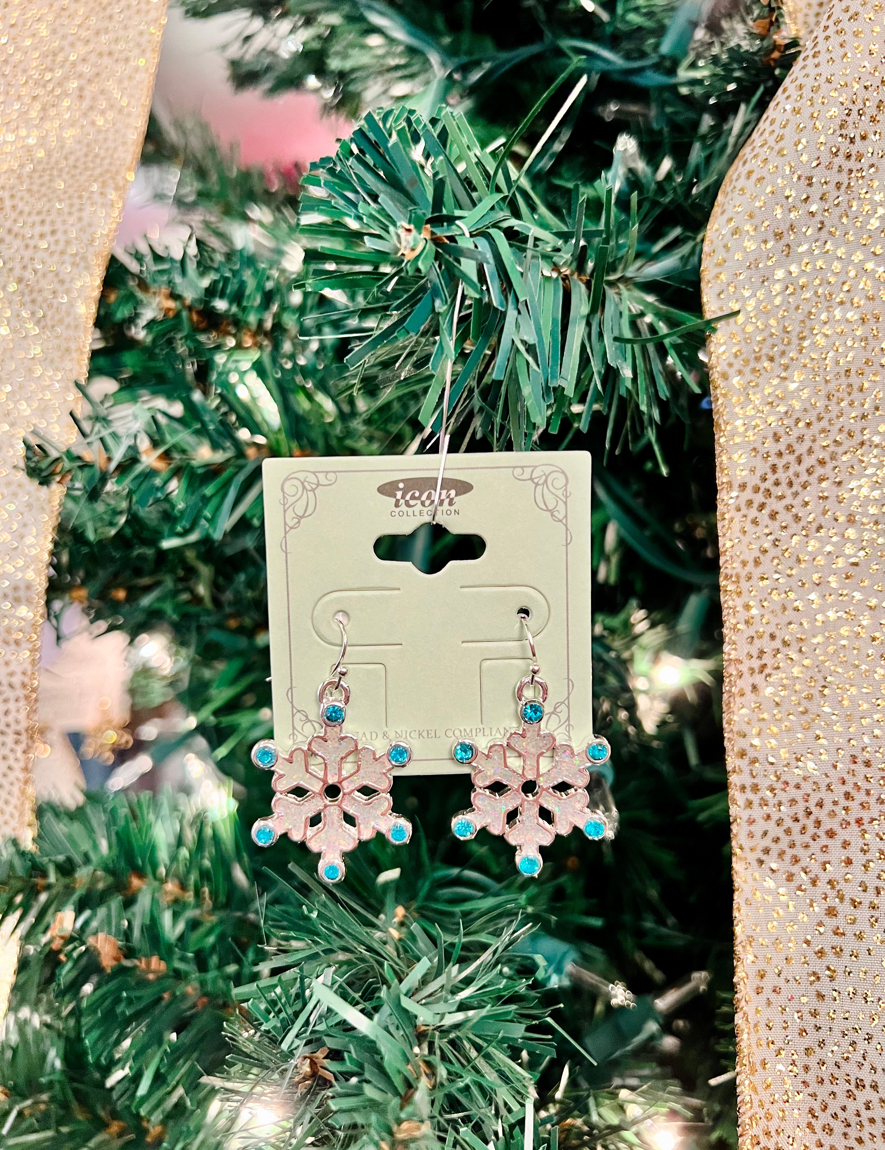 Blue Stone Snowflake Earrings