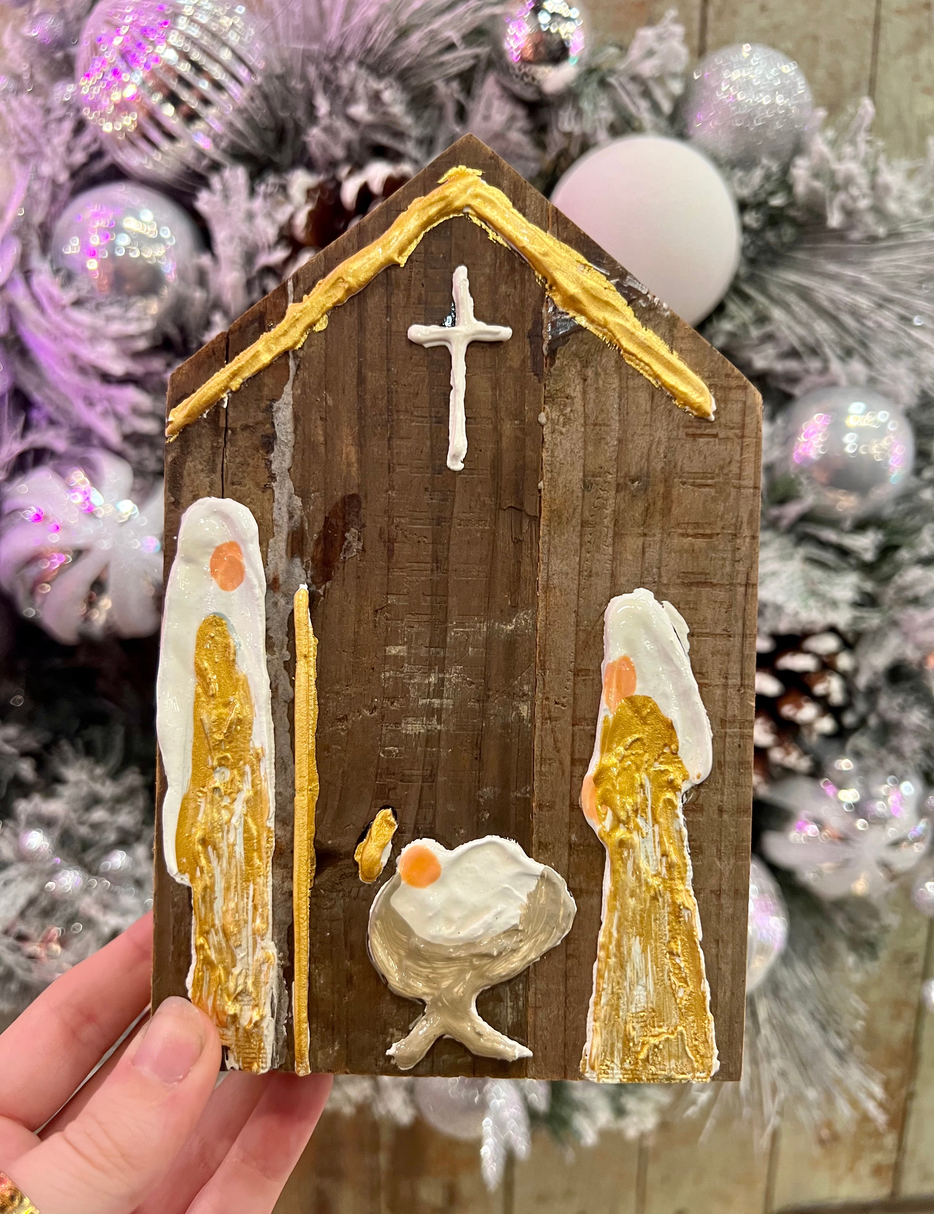 *Abstract Nativity Reclaimed Wood Plaques by Mudpie