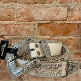 Clay Rhinestone Studded Leather Belt