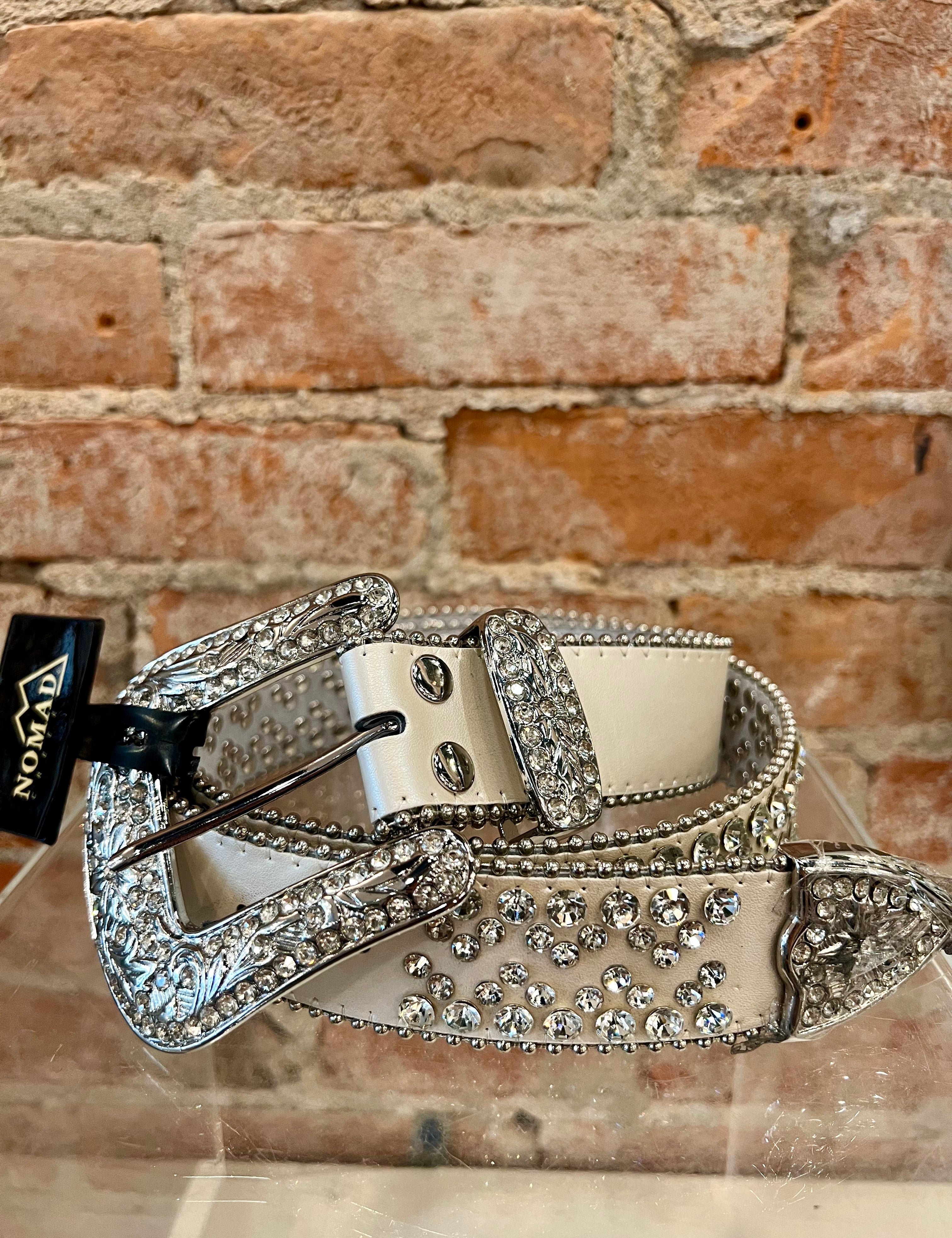 Clay Rhinestone Studded Leather Belt