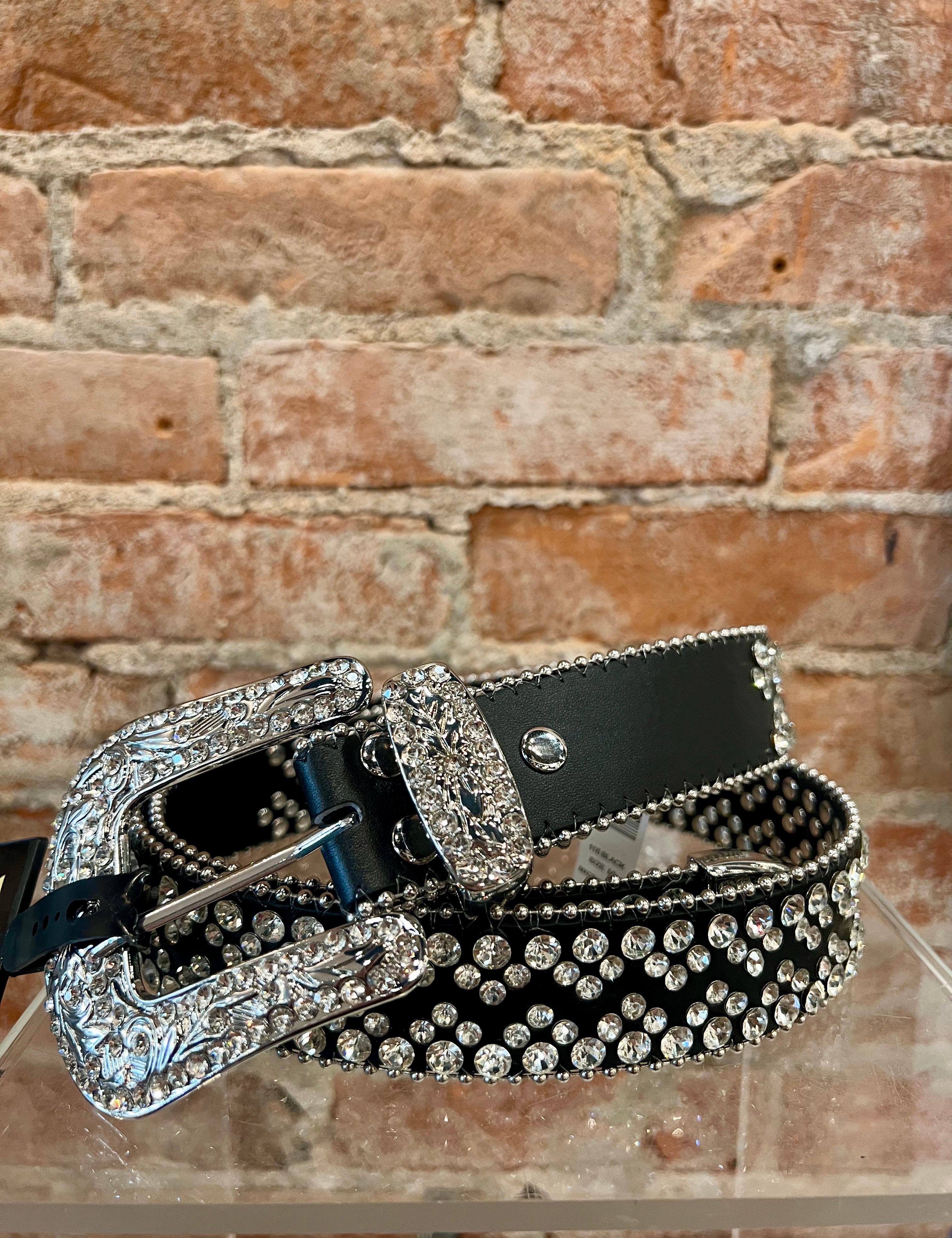 Clay Rhinestone Studded Leather Belt