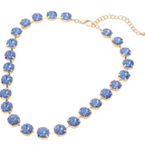 Blue Round Cut Stone Cluster Link Evening Necklace
