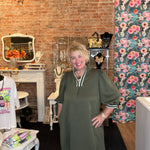 Olive Green quilted dress with contrast trim details