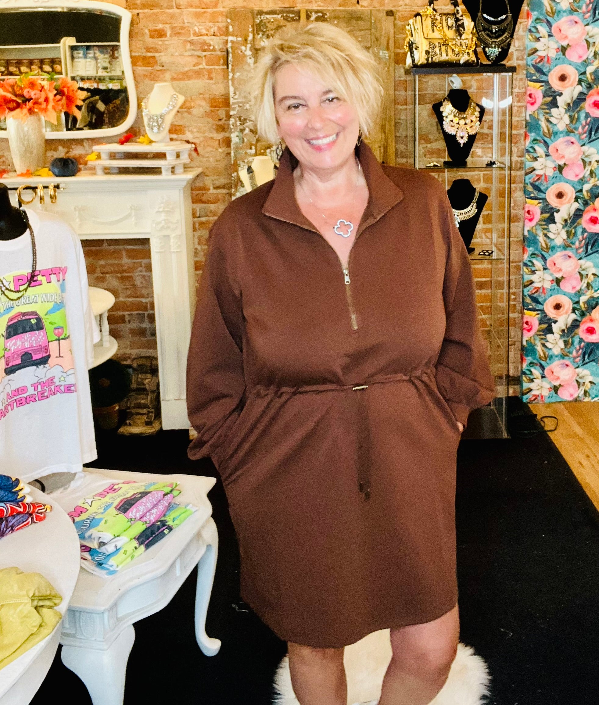 Scuba Knit Brown Zipper Dress