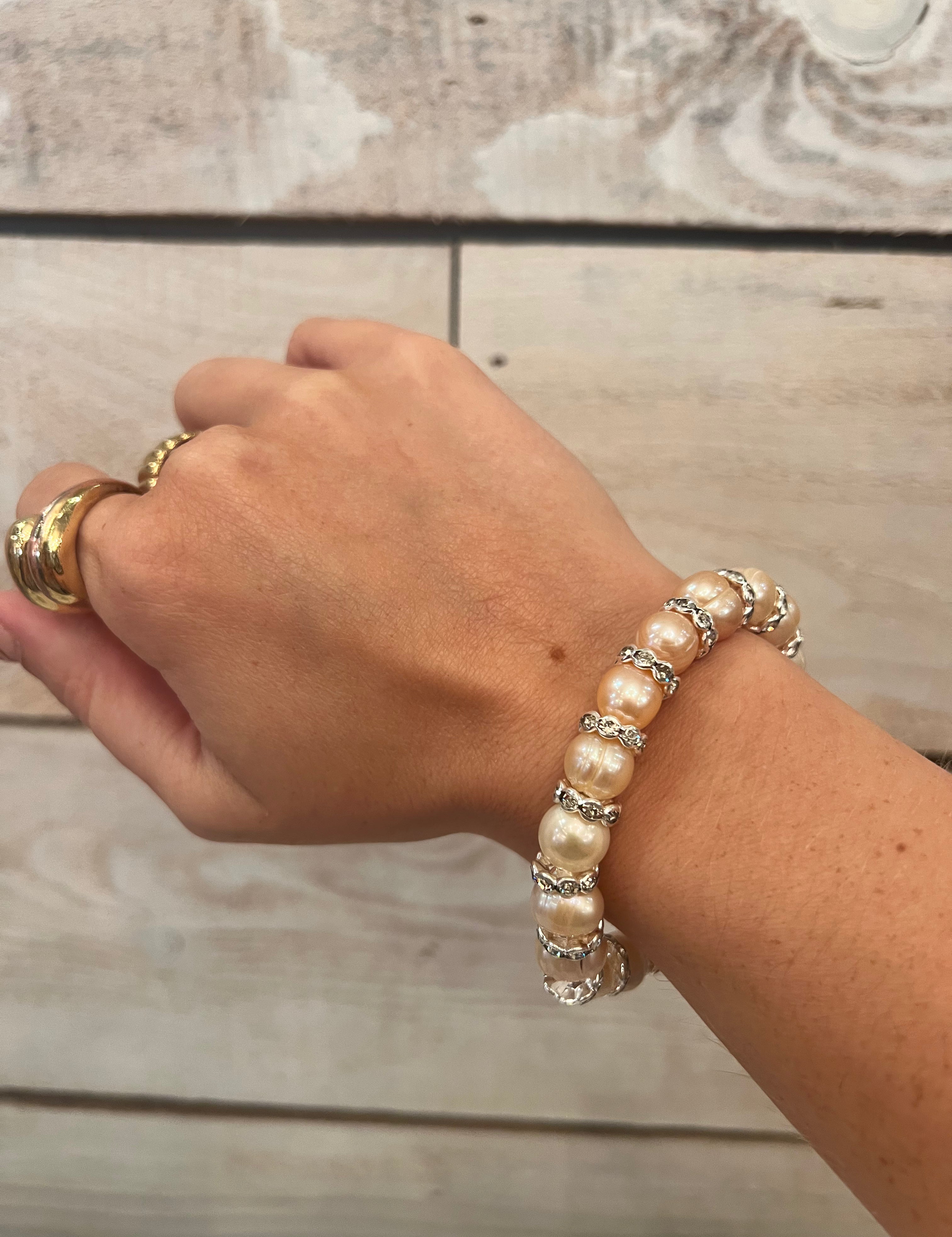Thick Fresh Water Pearl With Bling Bracelet