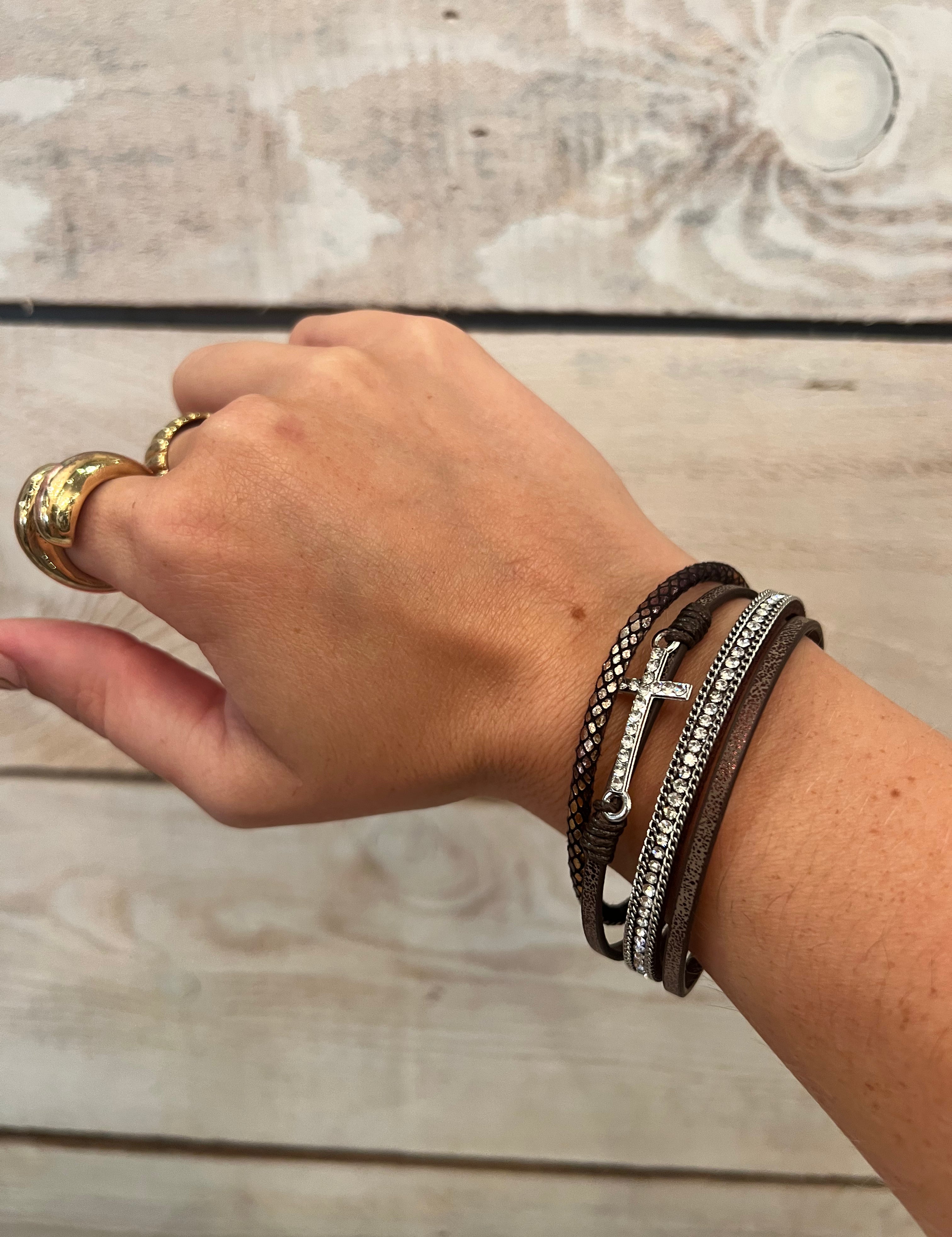 Skinny Cross Leather Bracelet