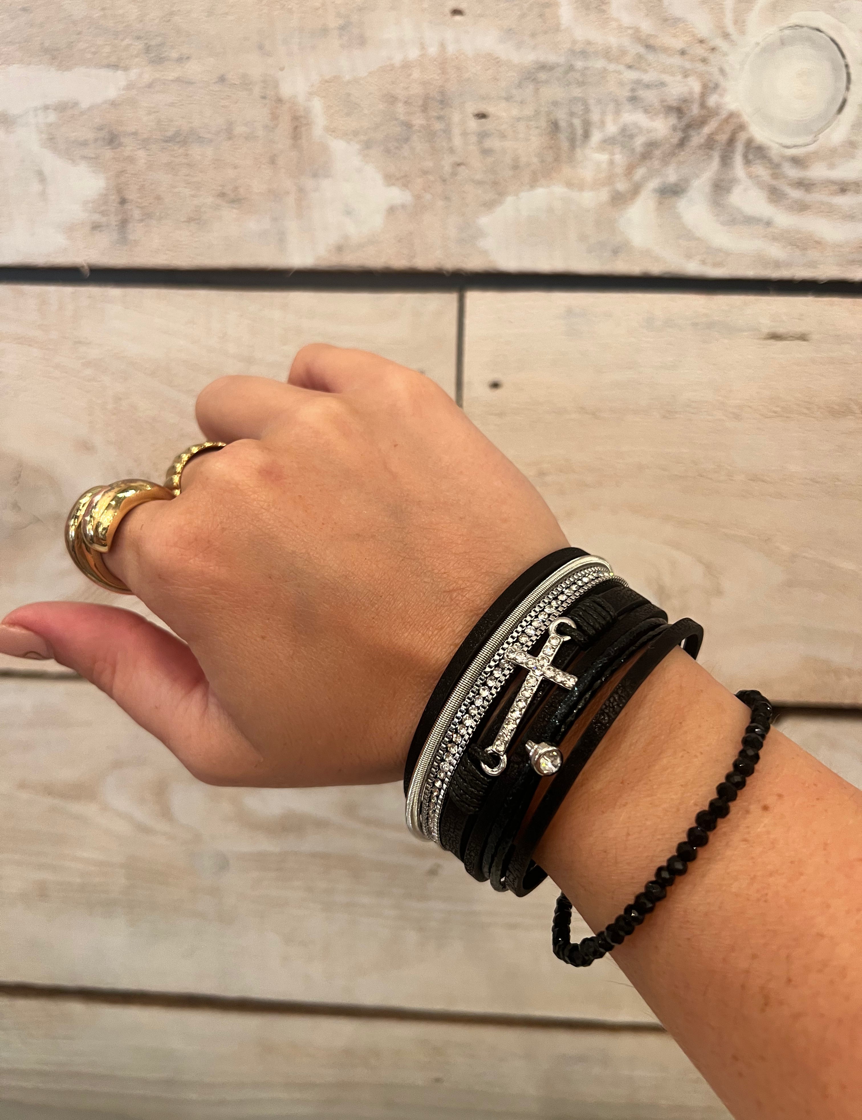 Wide Cross Leather Bracelet