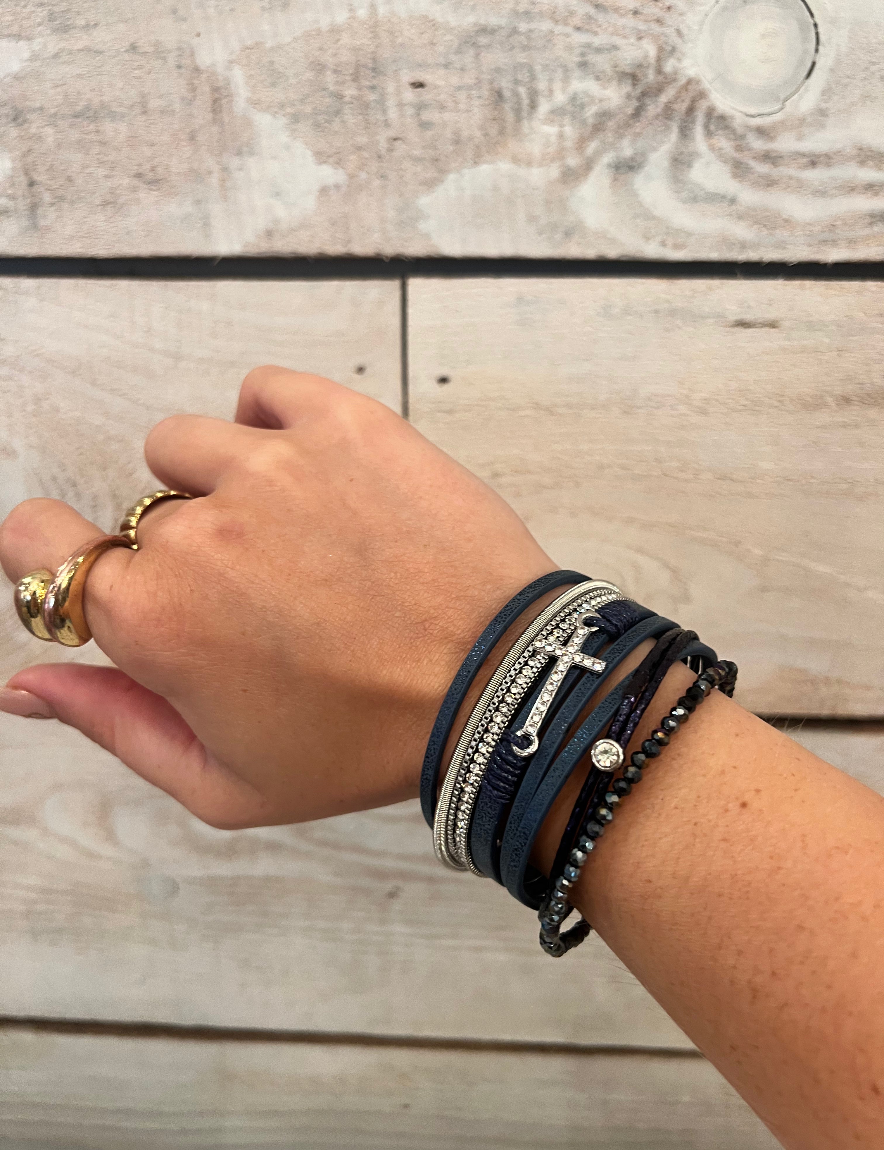 Wide Cross Leather Bracelet