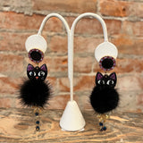 Black Cat Puffball Earrings
