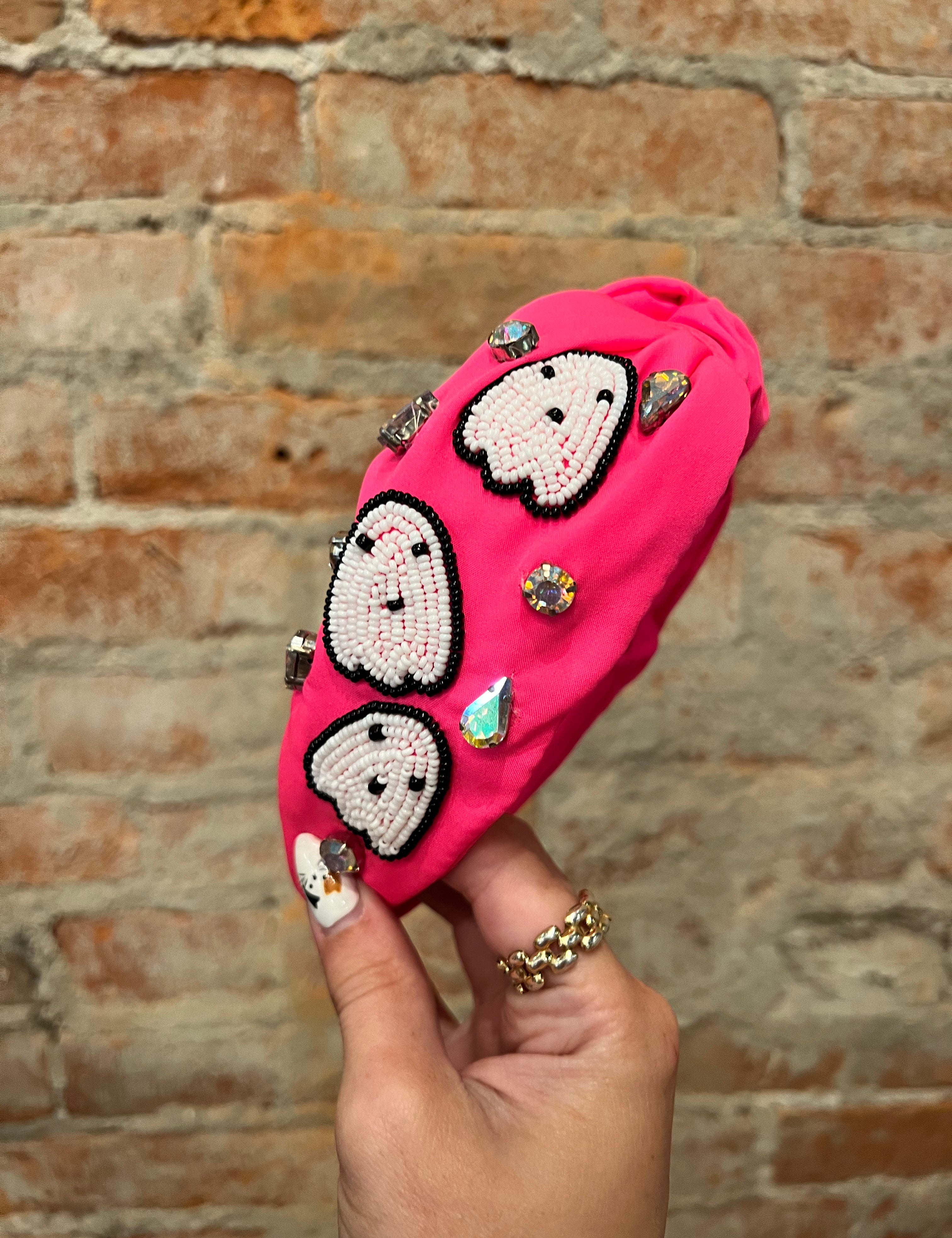 Hot Pink Ghost Beaded Headband