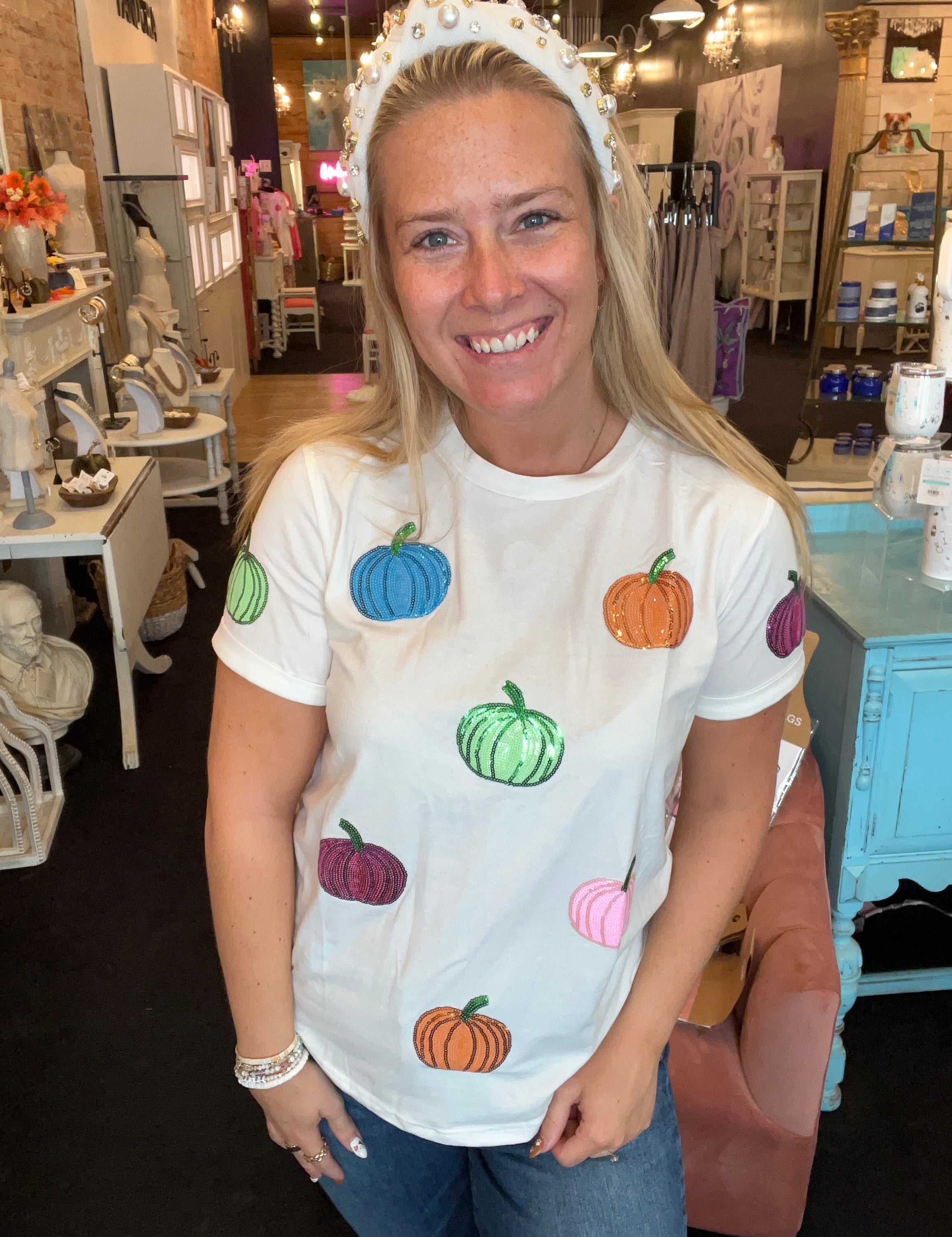 Colorful Sequin Pumpkins Tee