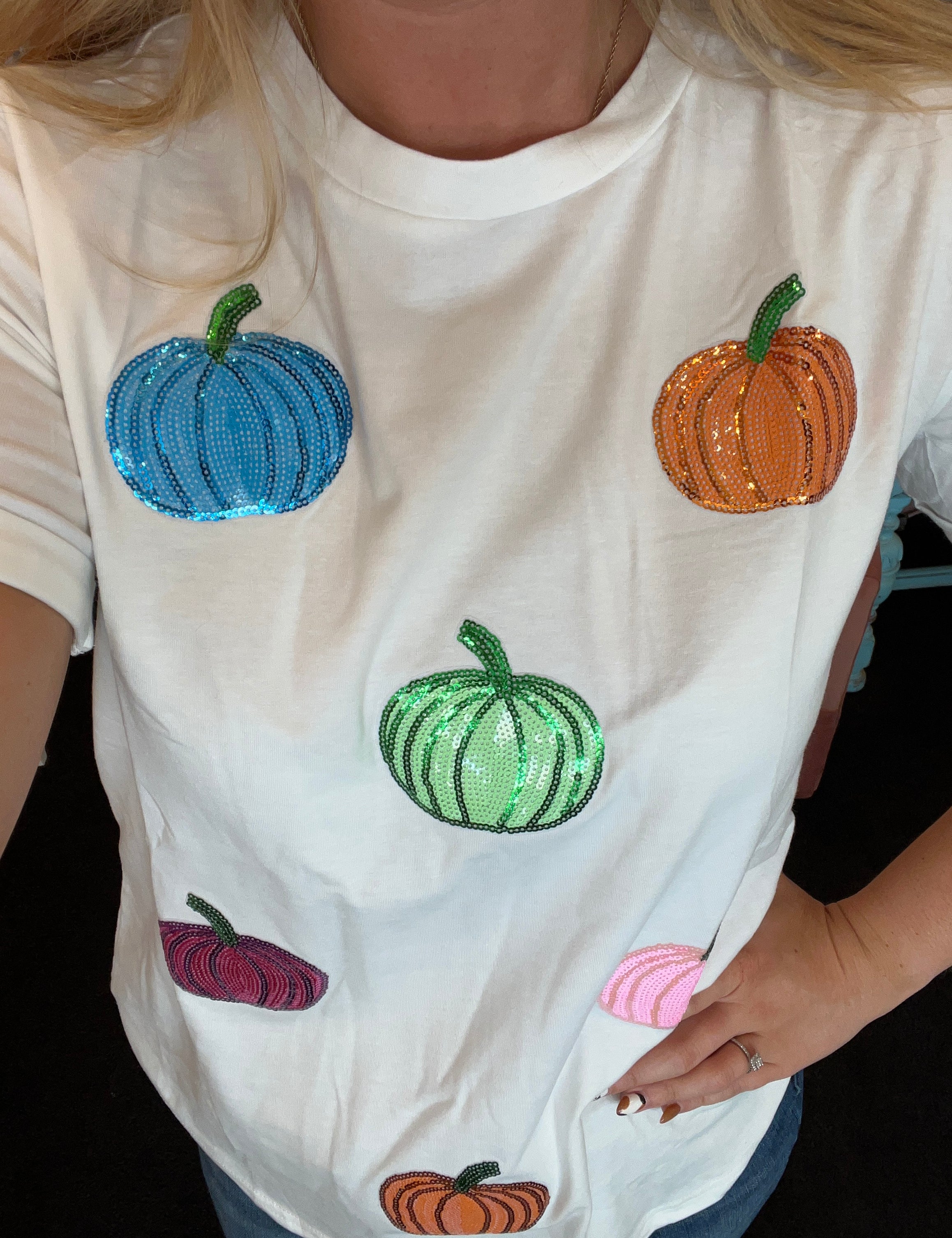 Colorful Sequin Pumpkins Tee