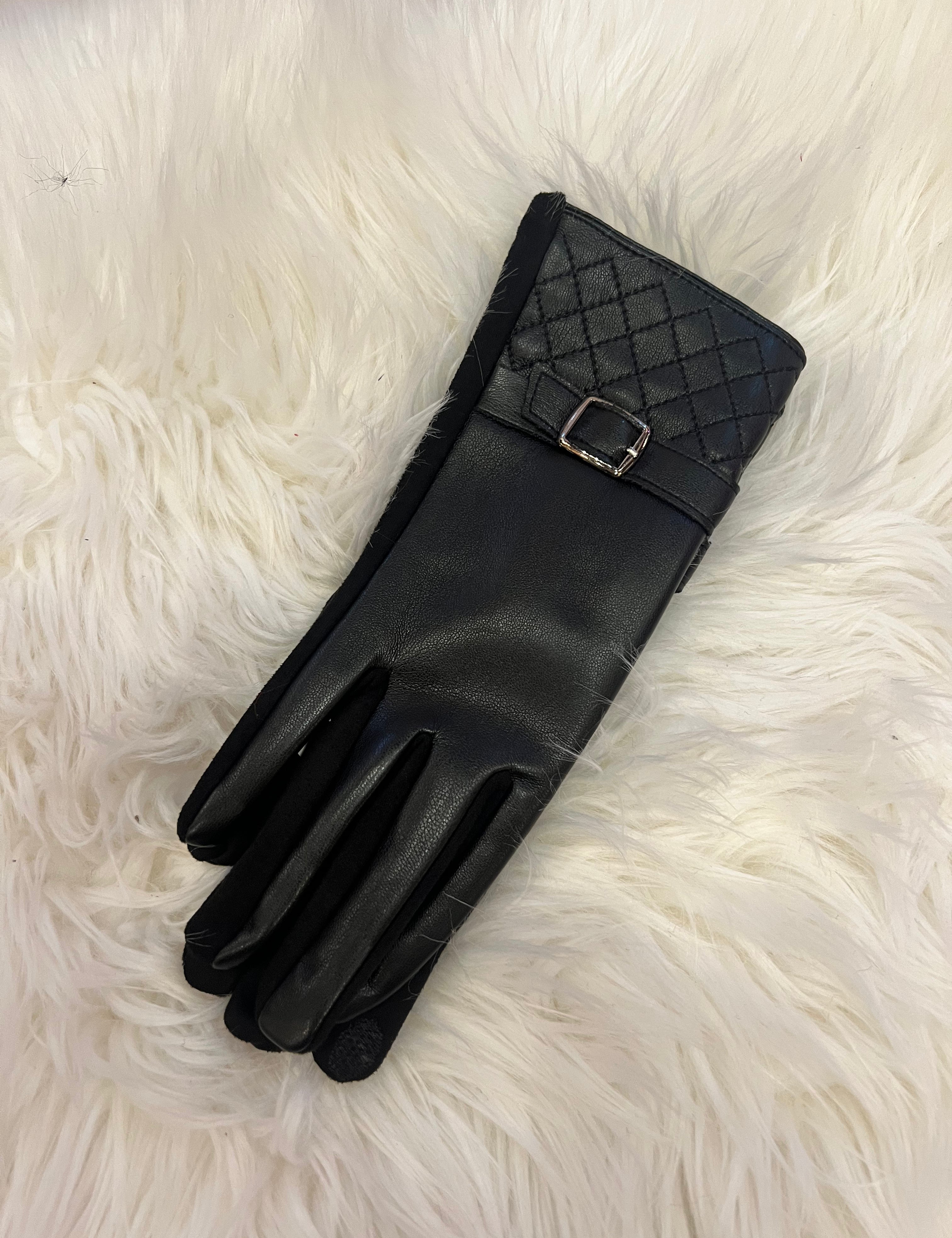 Black Faux Leather Strap Glove