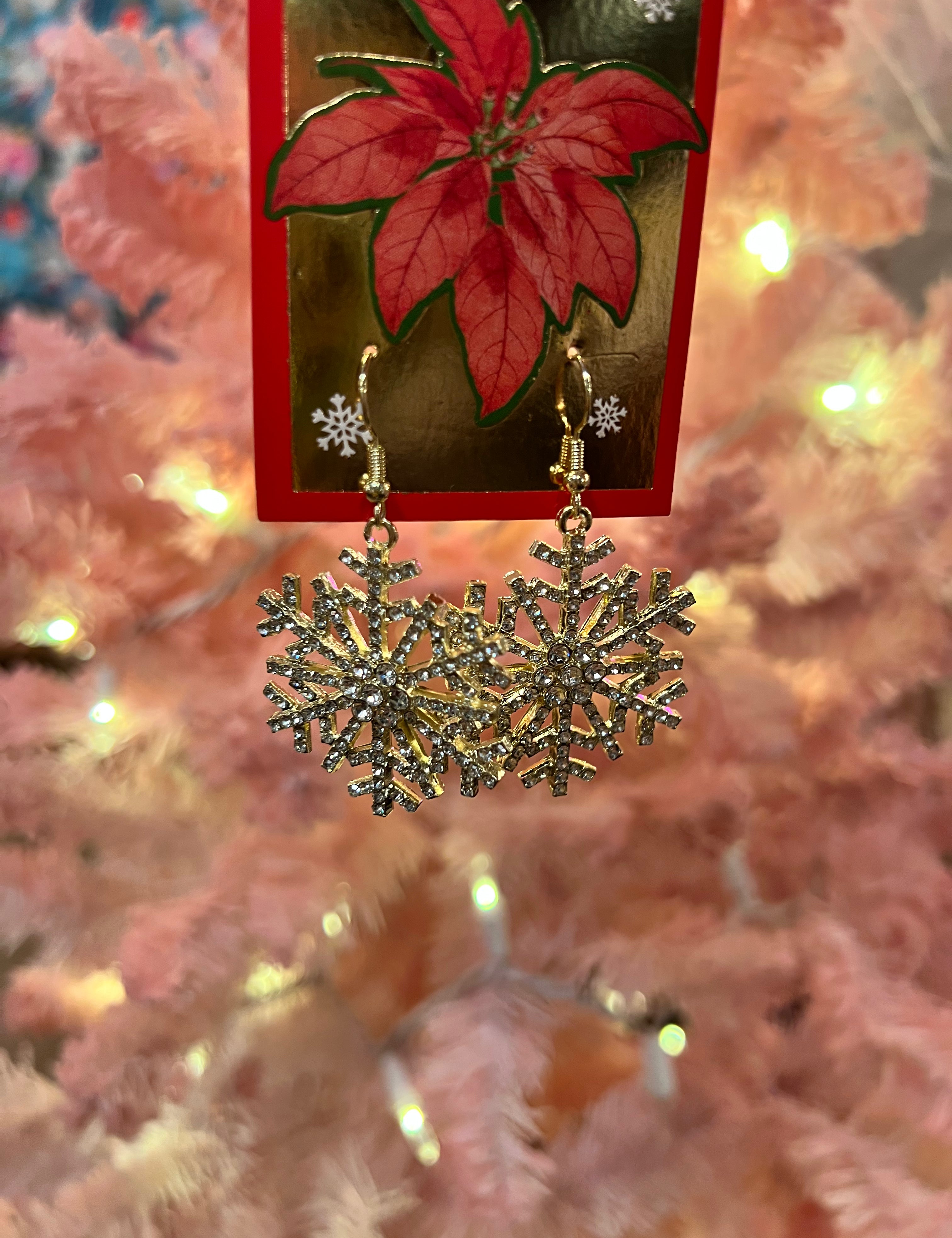 Gold Glittering Snowflake Earring