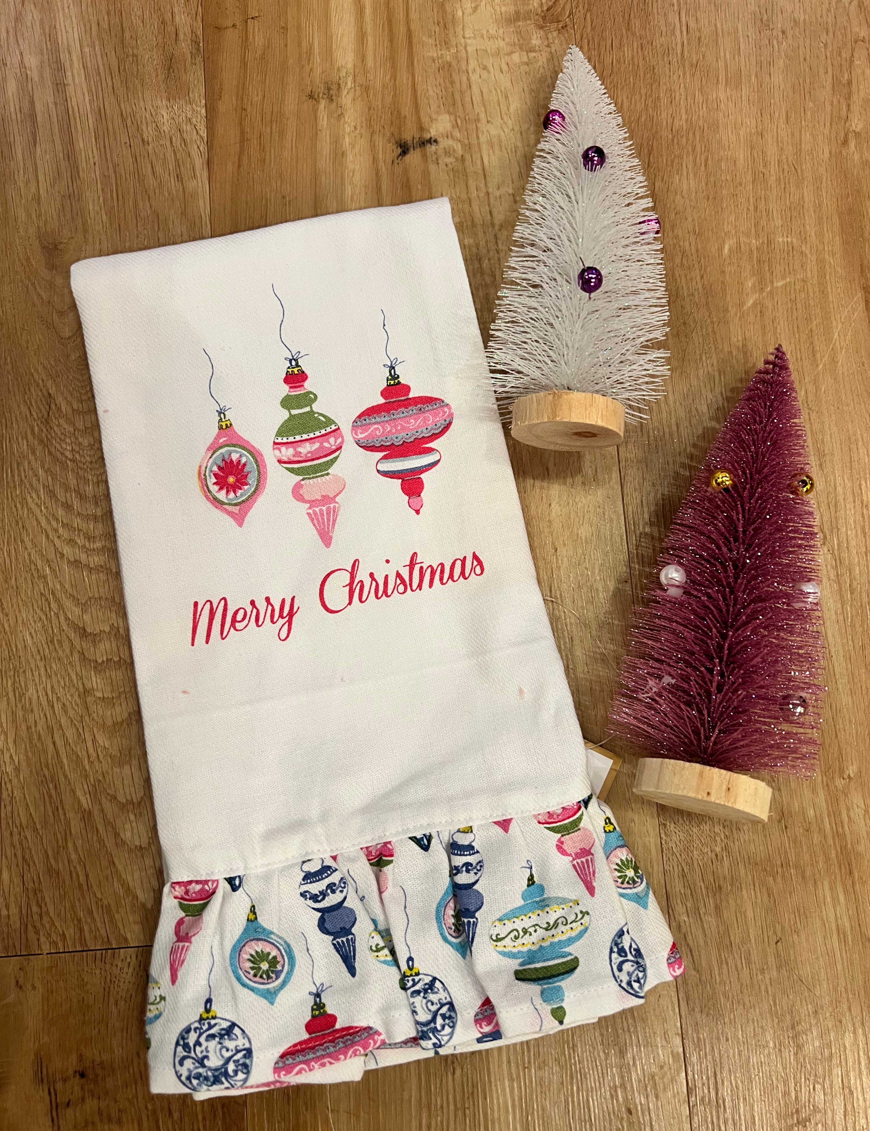 Whimsical Merry Christmas Ruffle Hand Towel