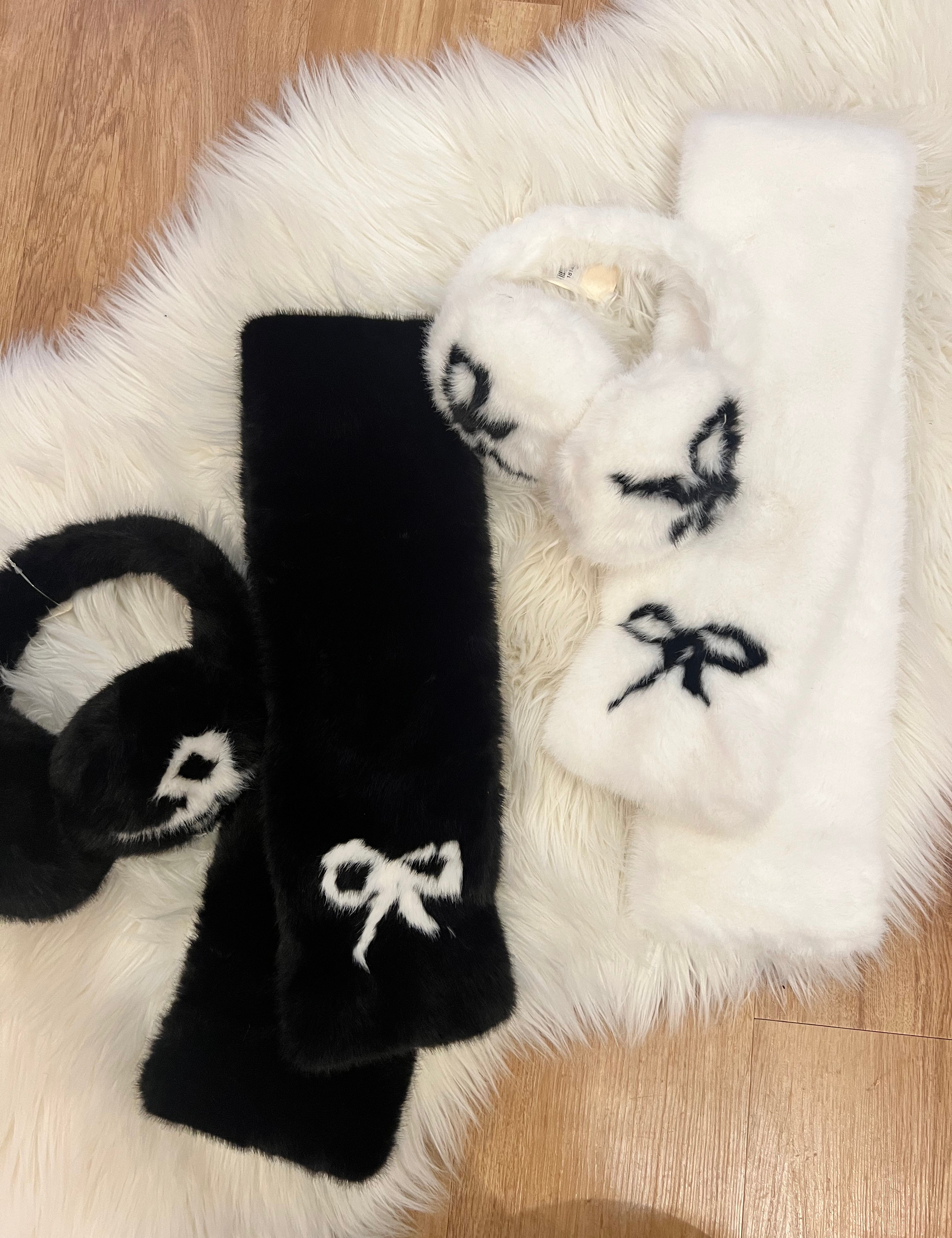 Fluffy Fur Bow Earmuff & Scarf Set