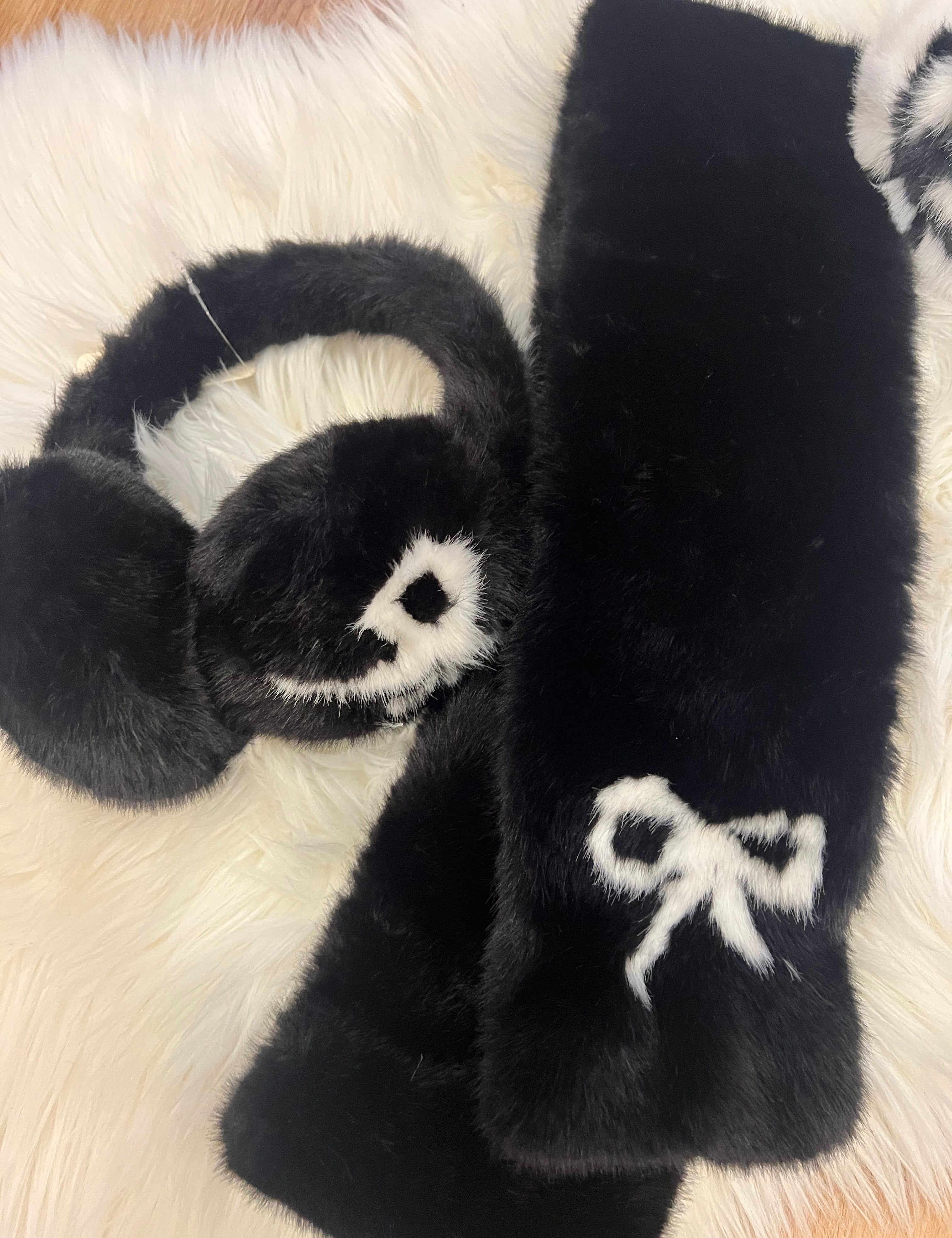 Fluffy Fur Bow Earmuff & Scarf Set