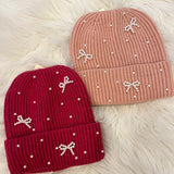 Pearl Bows Knit Beanie
