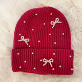 Pearl Bows Knit Beanie