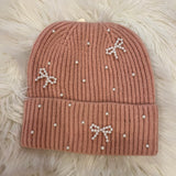 Pearl Bows Knit Beanie