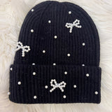 Pearl Bows Knit Beanie